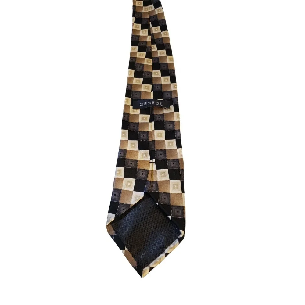 George Black Tan Cream‎ Gradient Squares Geometric Checks Mens Neck Tie Modern
